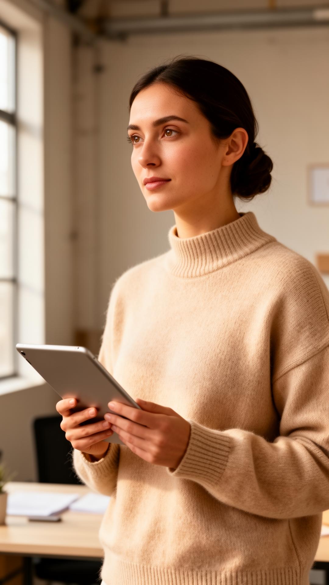 Operations professional reviewing shipment status on tablet